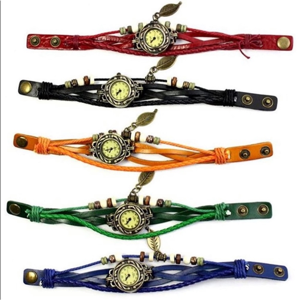 Orange Leather Wrap Bracelet Watch - Picture 5 of 8